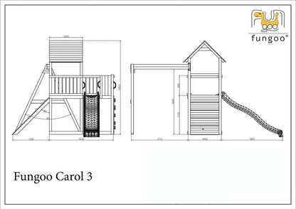 Fungoo Spielturm Carol 3 aus Fichtenholz mit roter Rutsche 220cm ,03005