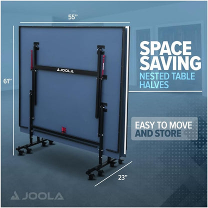 JOOLA Tischtennisplatte Inside 13 Tischtennistisch Indoor klappbares Untergestell – Schneller Aufbau-inklusive Netz, blau, 274 x 152,5 x 76 cm