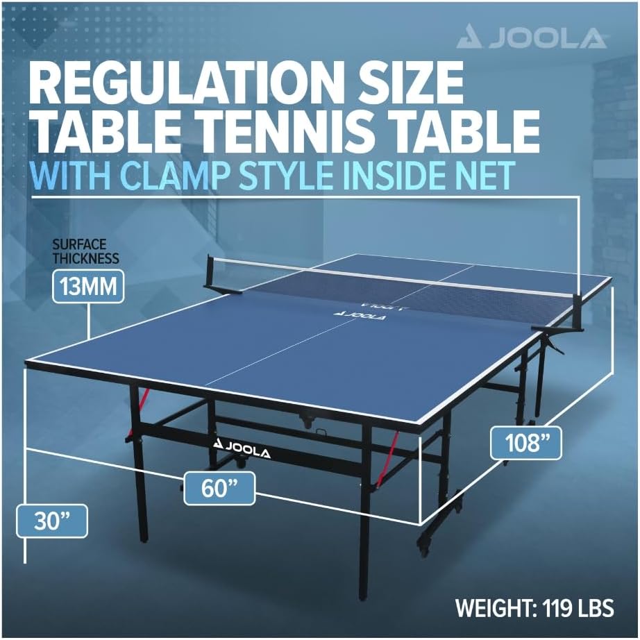 JOOLA Tischtennisplatte Inside 13 Tischtennistisch Indoor klappbares Untergestell – Schneller Aufbau-inklusive Netz, blau, 274 x 152,5 x 76 cm