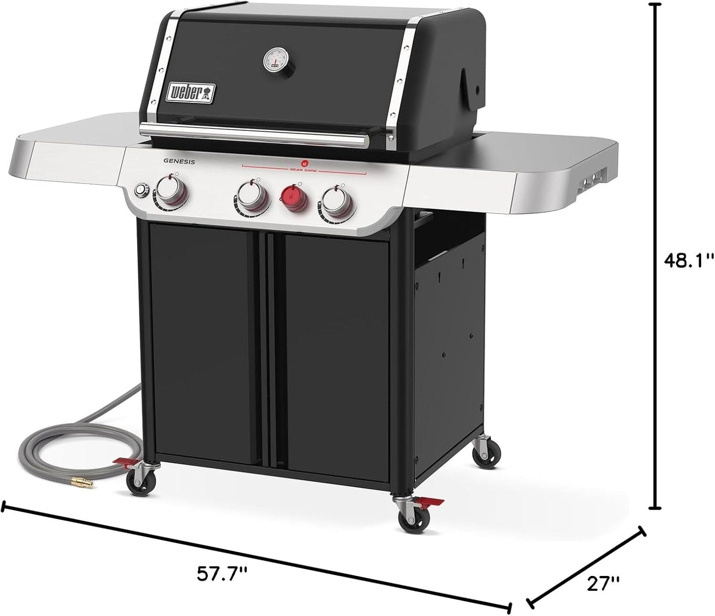 Weber Genesis E-325 Natural Gas Grill for Outdoor Cooking, 3 Burners, Black – Porcelain-Enameled, Cast-Iron Grates, PureBlu Burners & Sear Zone