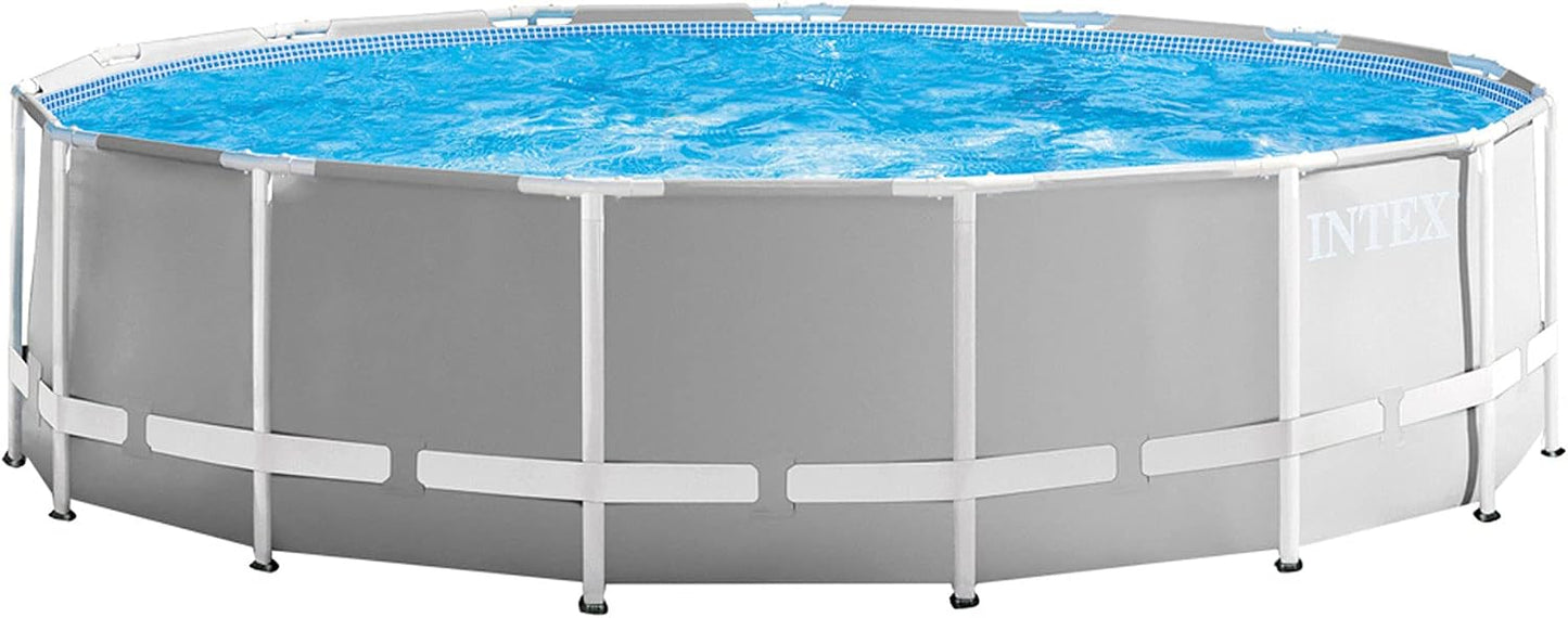 Intex 26726NP – Aufstellpool Prism Frame Rund, Filterpumpe 3785 L/h, Leiter, Bodenplane und Abdeckplane, 16805 L, Stahl und PVC, Grau, 457x122 cm