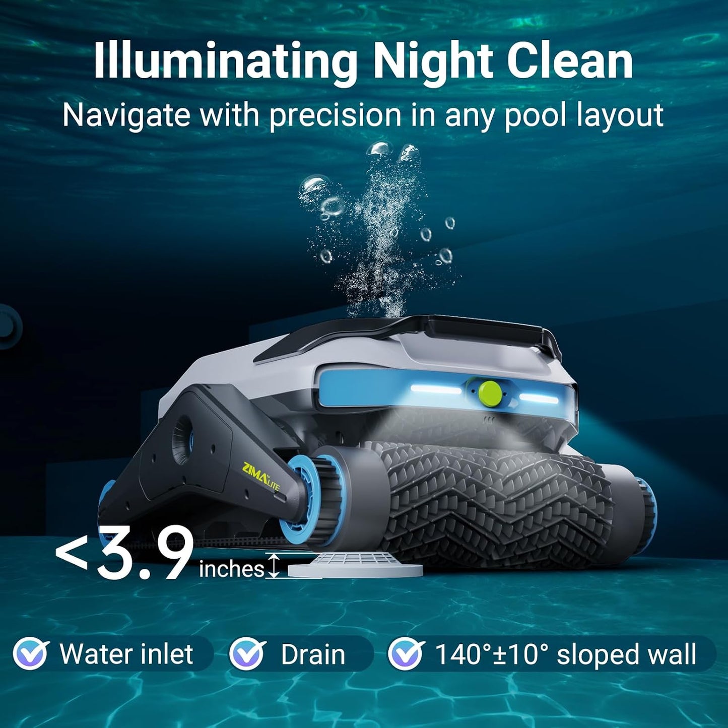Degrii Zima Lite Akku Poolroboter 3h Laufzeit – Kabelloser Pool Robotersauger mit Automatischer Ultraschall-Navigation und 4.000 GPH (15.14 m³/h) Saugleistung für Wand, Boden und Wasserlinie