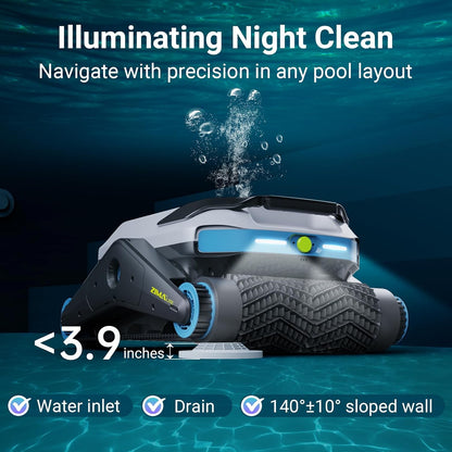 Degrii Zima Lite Akku Poolroboter 3h Laufzeit – Kabelloser Pool Robotersauger mit Automatischer Ultraschall-Navigation und 4.000 GPH (15.14 m³/h) Saugleistung für Wand, Boden und Wasserlinie