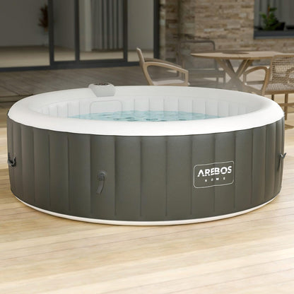 Arebos Whirlpool | aufblasbar | In- & Outdoor | 6 Personen | ⌀ 208 cm | 130 Massagedüsen | mit Heizung | 1.000 Liter | Inkl. Abdeckung | Bubble Spa & Wellness Massage
