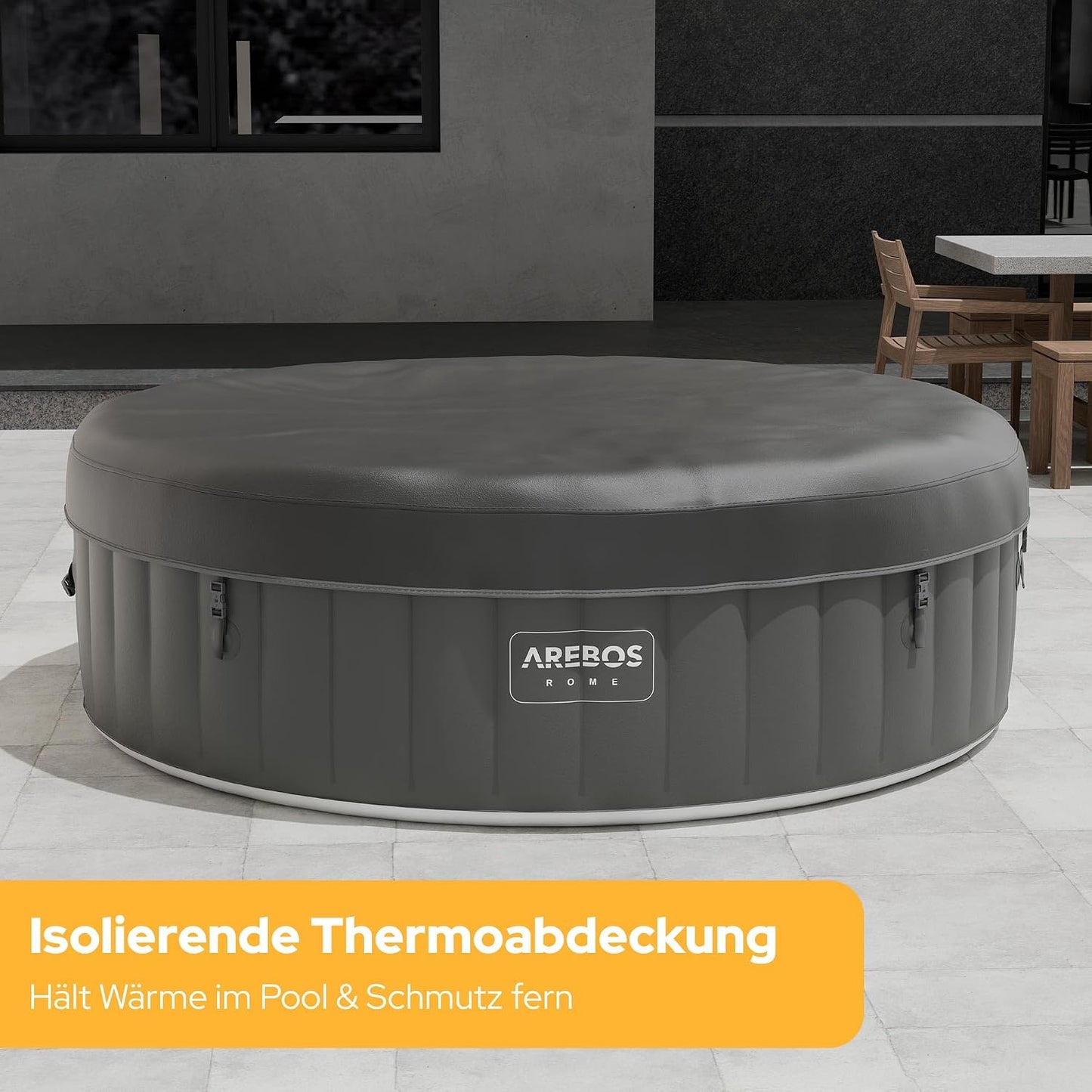 Arebos Whirlpool | aufblasbar | In- & Outdoor | 6 Personen | ⌀ 208 cm | 130 Massagedüsen | mit Heizung | 1.000 Liter | Inkl. Abdeckung | Bubble Spa & Wellness Massage
