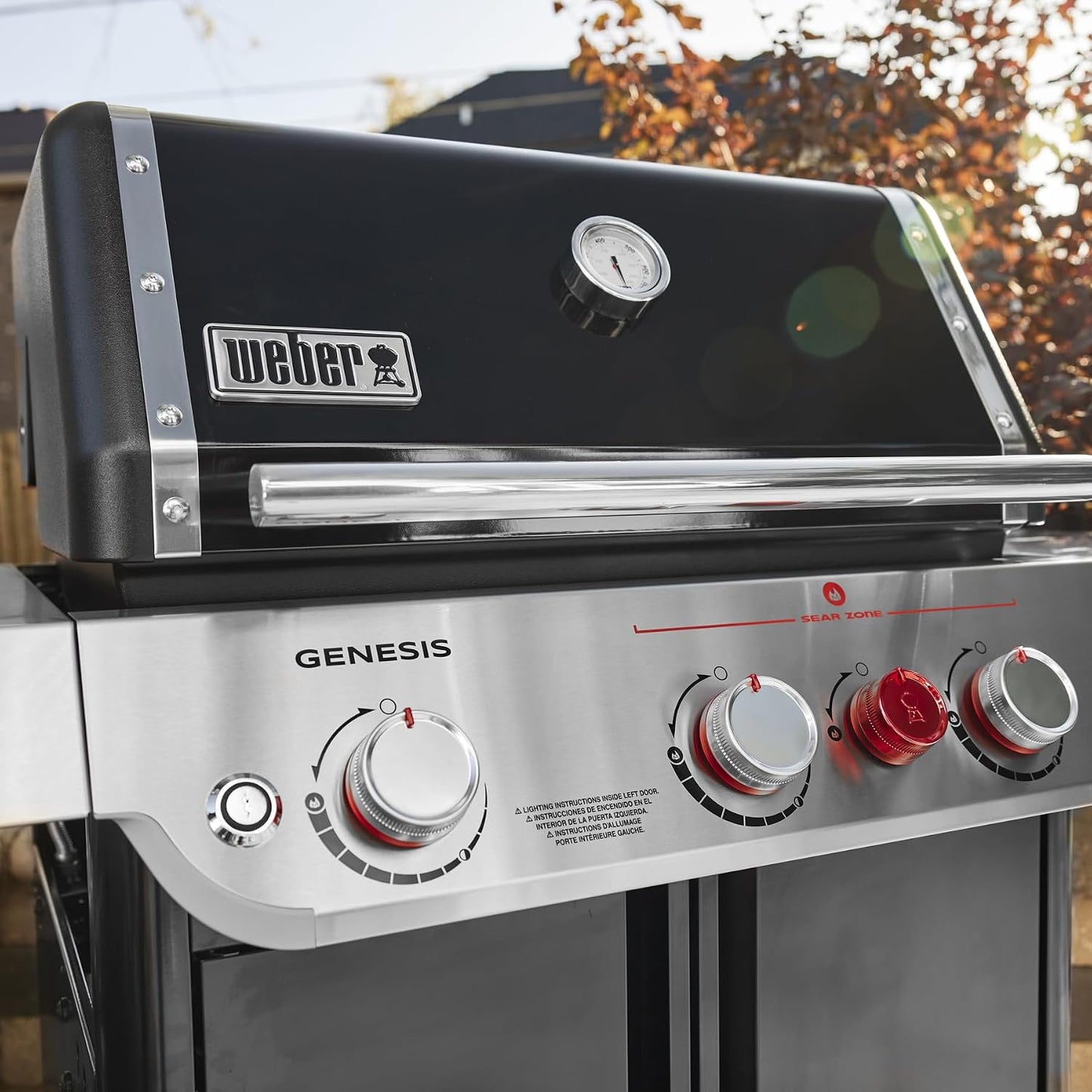 Weber Genesis E-325 Natural Gas Grill for Outdoor Cooking, 3 Burners, Black – Porcelain-Enameled, Cast-Iron Grates, PureBlu Burners & Sear Zone