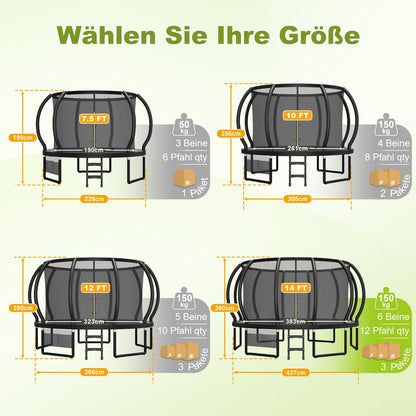Devoko Trampolin Outdoor Ø 228/305/366/427/488 cm, GS-Zertifikat, Kindertrampolin Gartentrampolin mit Sicherheitsnetz, Rundes Riesentrampolin mit Leiter und Schuhbeutel