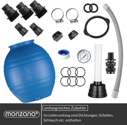 MONZANA Sandfilteranlage SF96K 9.600L/h bis 30.000L Pool | inkl. 1kg Filterbälle, 7 Wege Ventil, 2in1 Adapter, Ø32-38mm, 450W Filteranlage, Pumpe, Filterkessel, 25 Liter Tank