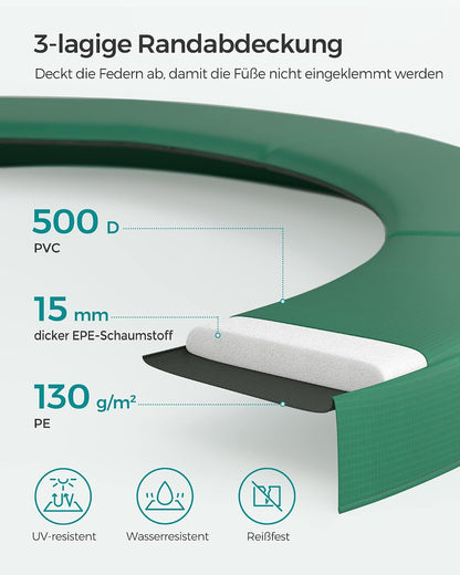 SONGMICS Trampolin Outdoor Kindertrampolin Ø 244/305/366/427 cm, rundes Gartentrampolin Sicherheitsnetz und Leiter, Randabdeckung, gepolstertes Gestell
