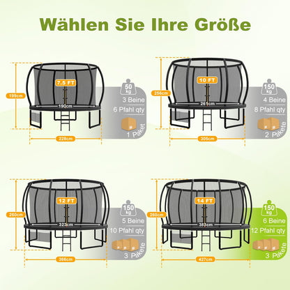 Devoko Trampolin Outdoor Ø 228/305/366/427/488 cm, GS-Zertifikat, Kindertrampolin Gartentrampolin mit Sicherheitsnetz, Rundes Riesentrampolin mit Leiter und Schuhbeutel