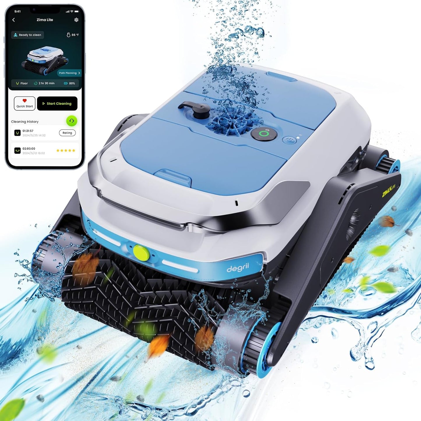 Degrii Zima Lite Akku Poolroboter 3h Laufzeit – Kabelloser Pool Robotersauger mit Automatischer Ultraschall-Navigation und 4.000 GPH (15.14 m³/h) Saugleistung für Wand, Boden und Wasserlinie