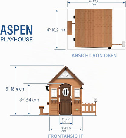 Backyard Discovery Spielhaus Aspen aus Holz | Outdoor Kinderspielhaus für den Garten inklusive Zubehör | Gartenhaus für Kinder mit Fenstern in Braun & Weiß