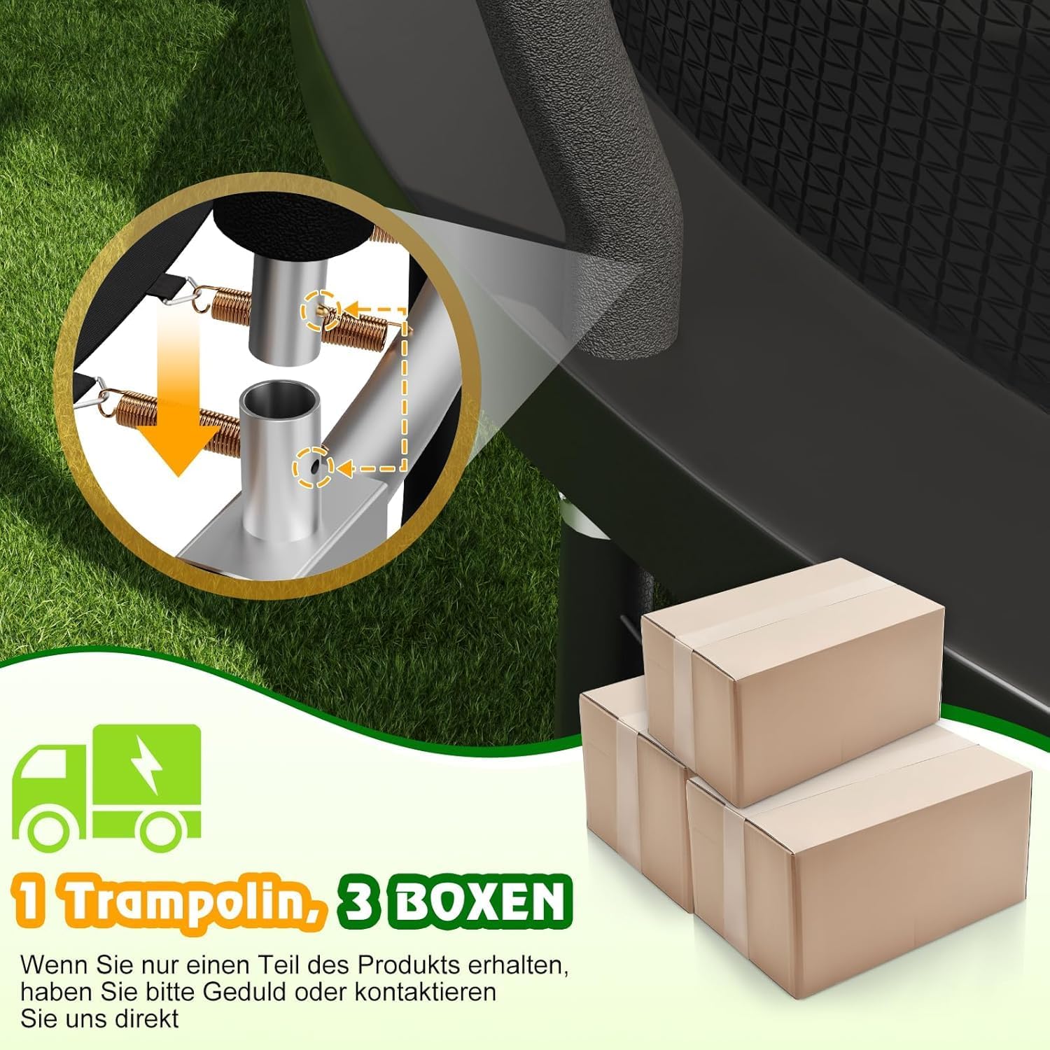 Devoko Trampolin Outdoor Ø 228/305/366/427/488 cm, GS-Zertifikat, Kindertrampolin Gartentrampolin mit Sicherheitsnetz, Rundes Riesentrampolin mit Leiter und Schuhbeutel