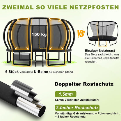 Devoko Trampolin Outdoor Ø 228/305/366/427/488 cm, GS-Zertifikat, Kindertrampolin Gartentrampolin mit Sicherheitsnetz, Rundes Riesentrampolin mit Leiter und Schuhbeutel