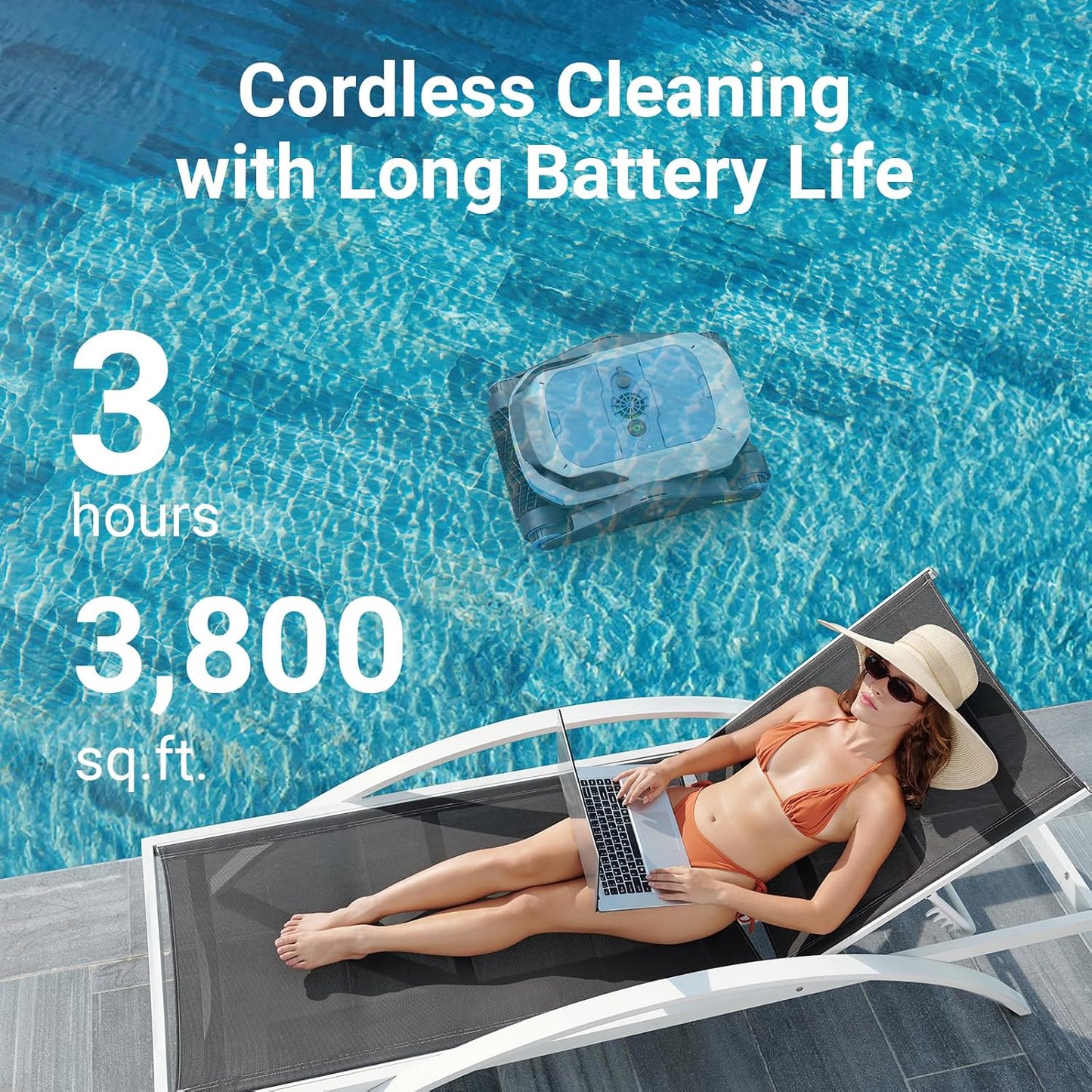 Degrii Zima Lite Akku Poolroboter 3h Laufzeit – Kabelloser Pool Robotersauger mit Automatischer Ultraschall-Navigation und 4.000 GPH (15.14 m³/h) Saugleistung für Wand, Boden und Wasserlinie