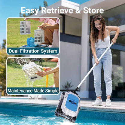 Degrii Zima Lite Akku Poolroboter 3h Laufzeit – Kabelloser Pool Robotersauger mit Automatischer Ultraschall-Navigation und 4.000 GPH (15.14 m³/h) Saugleistung für Wand, Boden und Wasserlinie