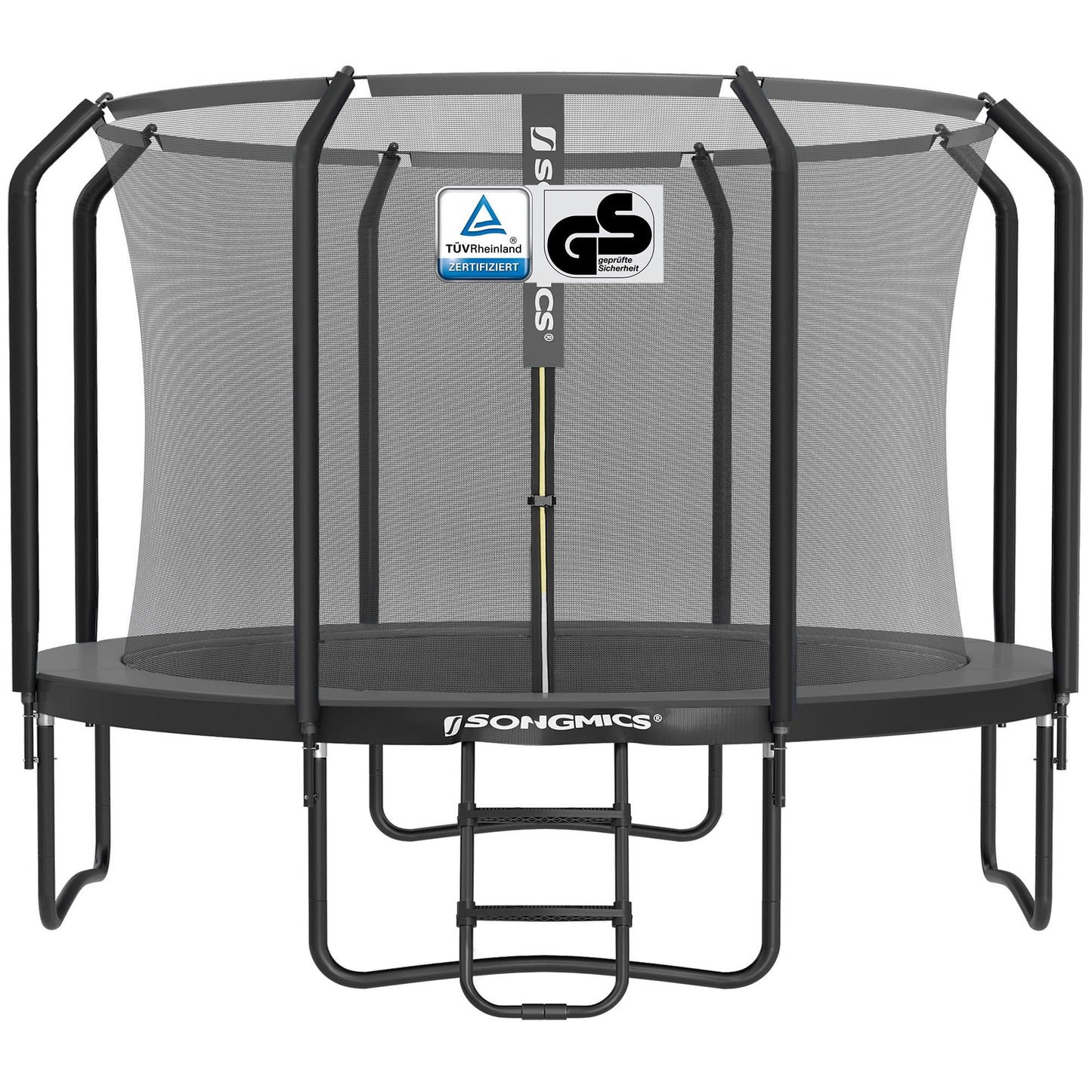 SONGMICS Trampolin Outdoor Kindertrampolin Ø 244/305/366/427 cm, rundes Gartentrampolin Sicherheitsnetz und Leiter, Randabdeckung, gepolstertes Gestell