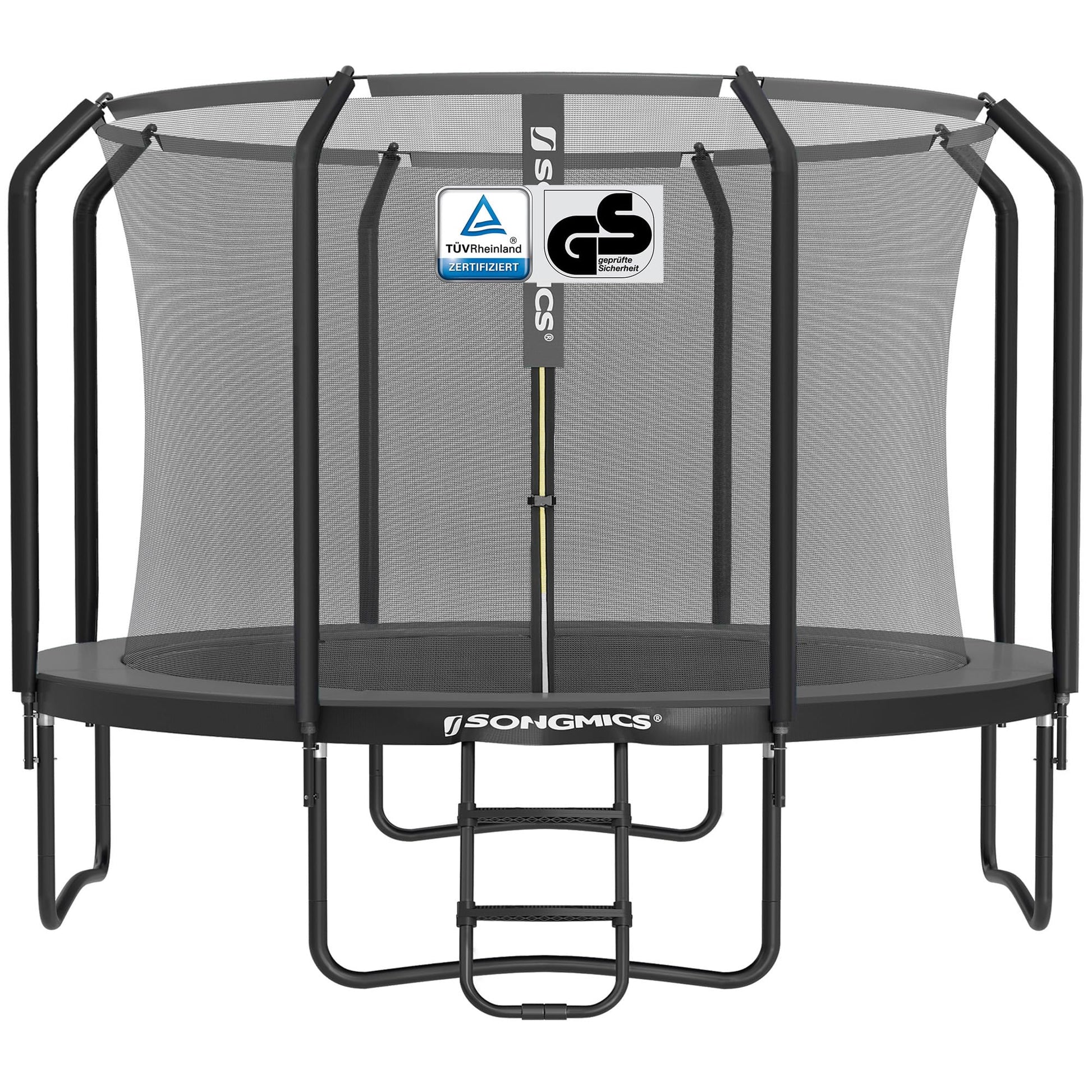 SONGMICS Trampolin Outdoor Kindertrampolin Ø 244/305/366/427 cm, rundes Gartentrampolin Sicherheitsnetz und Leiter, Randabdeckung, gepolstertes Gestell