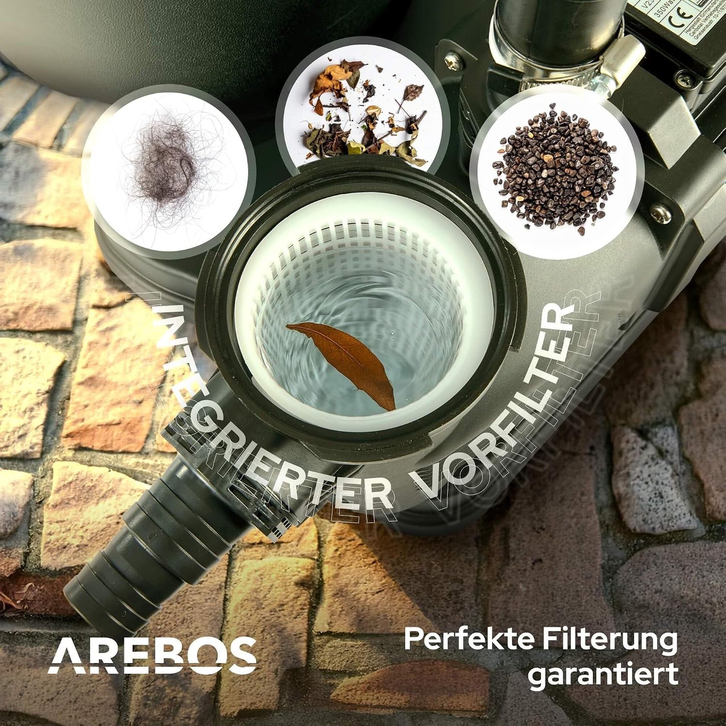 Arebos Sandfilteranlage mit Pumpe inkl. 600g Filterbälle | 350W | 9500 L/h | Tankvolumen bis zu 20 kg Sand | 7 - Wege Ventil mit Griff | mit Druckmanometer | Poolfilter | Blau