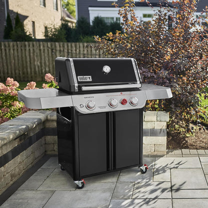 Weber Genesis E-325 Natural Gas Grill for Outdoor Cooking, 3 Burners, Black – Porcelain-Enameled, Cast-Iron Grates, PureBlu Burners & Sear Zone