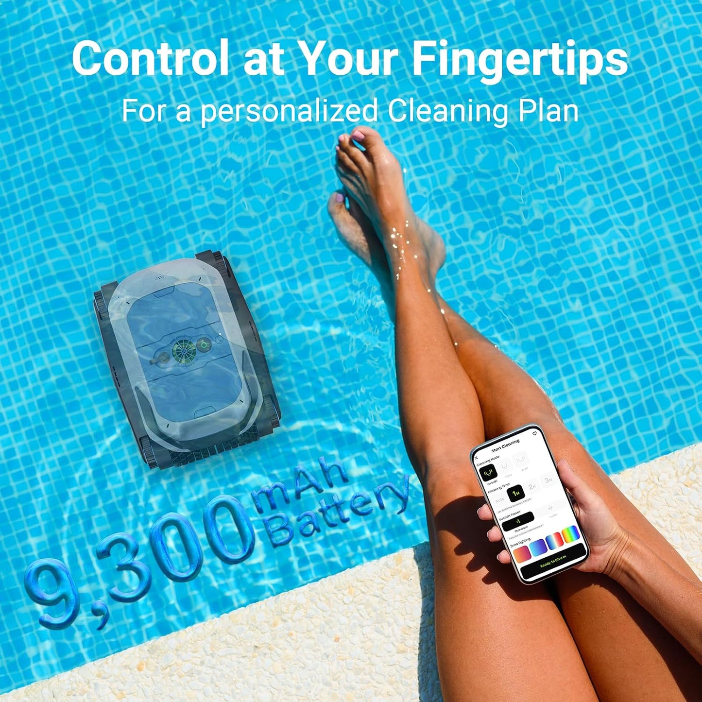Degrii Zima Lite Akku Poolroboter 3h Laufzeit – Kabelloser Pool Robotersauger mit Automatischer Ultraschall-Navigation und 4.000 GPH (15.14 m³/h) Saugleistung für Wand, Boden und Wasserlinie