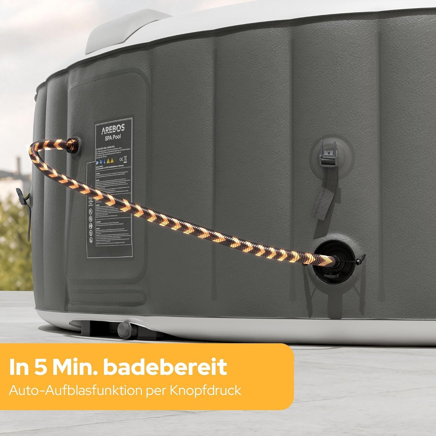 Arebos Whirlpool | aufblasbar | In- & Outdoor | 6 Personen | ⌀ 208 cm | 130 Massagedüsen | mit Heizung | 1.000 Liter | Inkl. Abdeckung | Bubble Spa & Wellness Massage
