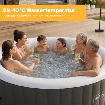 Arebos Whirlpool | aufblasbar | In- & Outdoor | 6 Personen | ⌀ 208 cm | 130 Massagedüsen | mit Heizung | 1.000 Liter | Inkl. Abdeckung | Bubble Spa & Wellness Massage