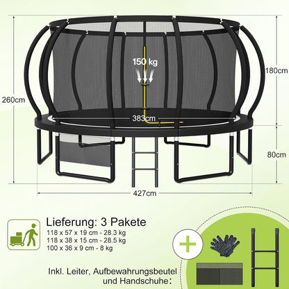 Devoko Trampolin Outdoor Ø 228/305/366/427/488 cm, GS-Zertifikat, Kindertrampolin Gartentrampolin mit Sicherheitsnetz, Rundes Riesentrampolin mit Leiter und Schuhbeutel