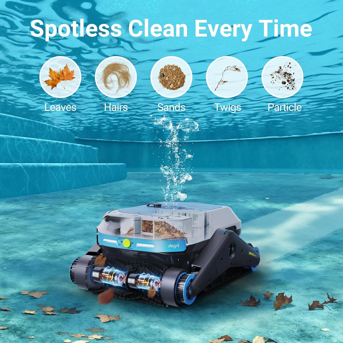 Degrii Zima Lite Akku Poolroboter 3h Laufzeit – Kabelloser Pool Robotersauger mit Automatischer Ultraschall-Navigation und 4.000 GPH (15.14 m³/h) Saugleistung für Wand, Boden und Wasserlinie