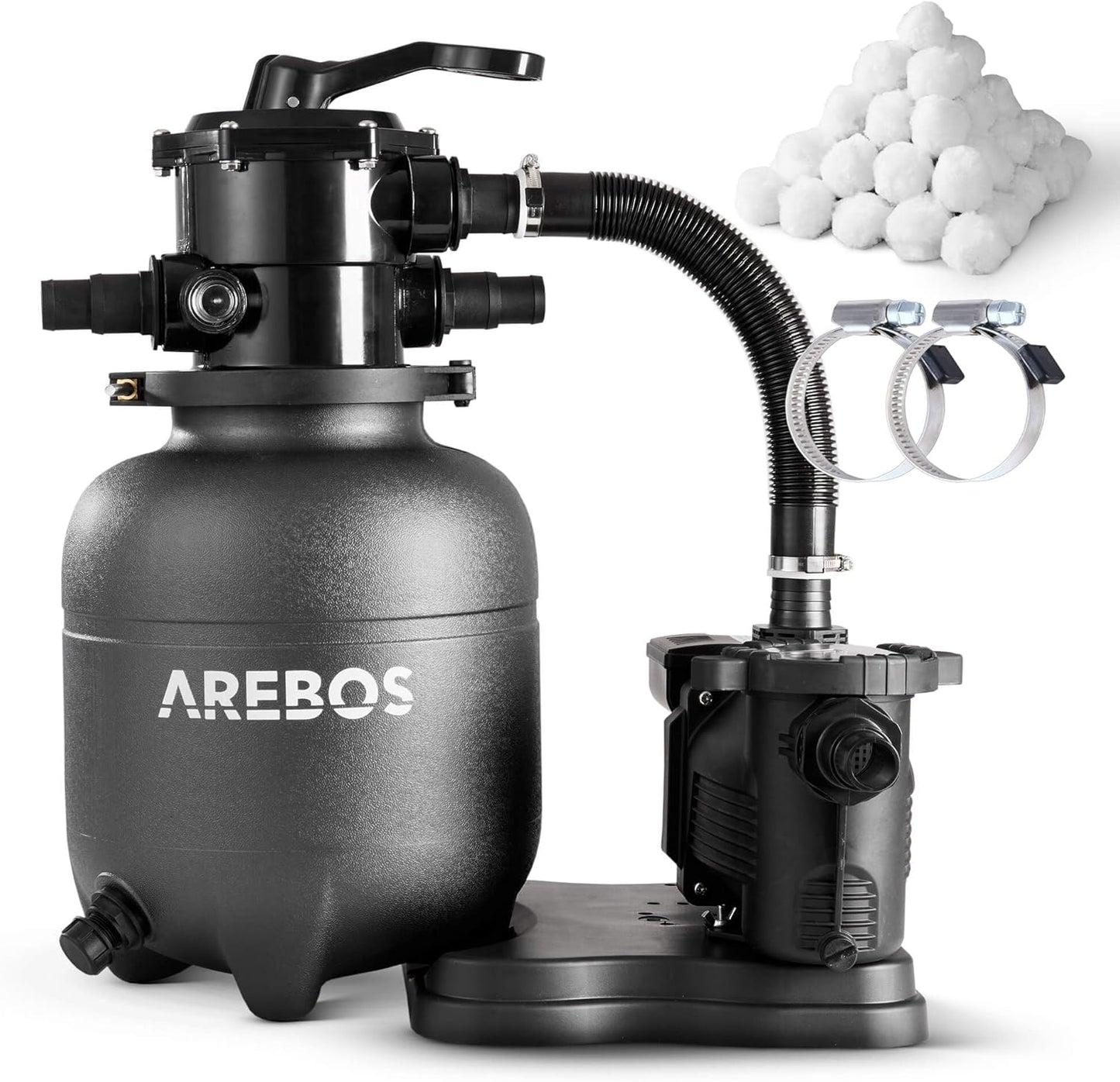 Arebos Sandfilteranlage mit Pumpe inkl. 600g Filterbälle | 350W | 9500 L/h | Tankvolumen bis zu 20 kg Sand | 7 - Wege Ventil mit Griff | mit Druckmanometer | Poolfilter | Blau