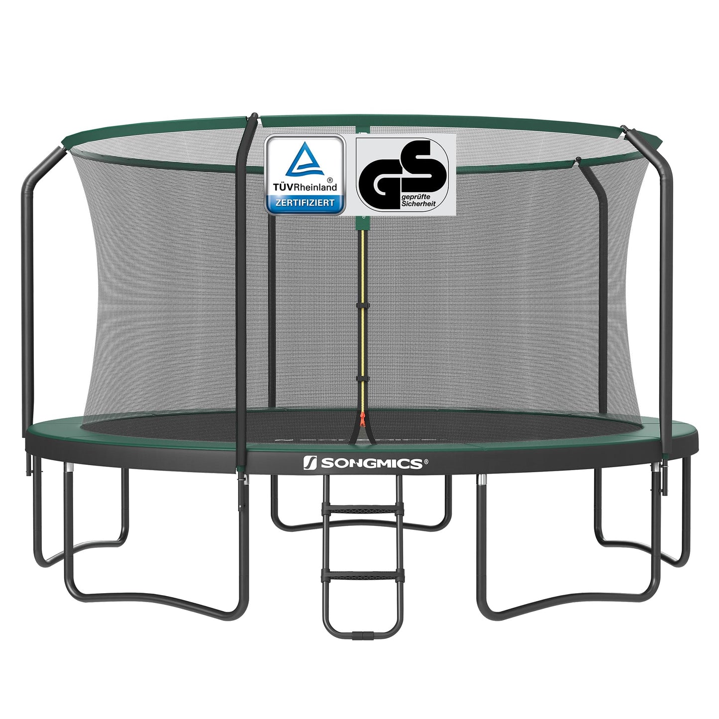 SONGMICS Trampolin Outdoor Kindertrampolin Ø 244/305/366/427 cm, rundes Gartentrampolin Sicherheitsnetz und Leiter, Randabdeckung, gepolstertes Gestell