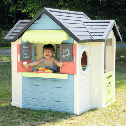 Smoby Life - Chef Spielhaus (124x132x135 cm) mit mind. 60% Recycling-Anteil - wetterfestes Gartenhaus für Kinder mit Verkaufstheke und Spielküche - Outdoor-Imbiss für Garten oder Terrasse - ab 2 Jahre
