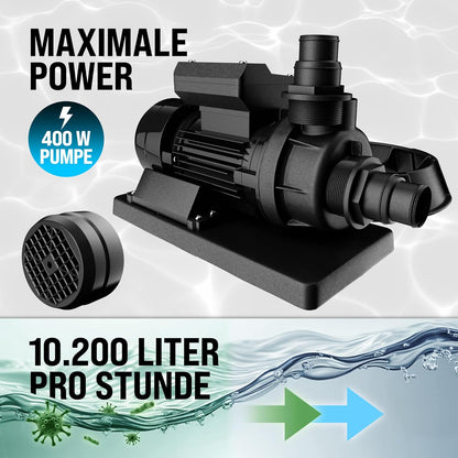 MONZANA Sandfilteranlage SF96K 9.600L/h bis 30.000L Pool | inkl. 1kg Filterbälle, 7 Wege Ventil, 2in1 Adapter, Ø32-38mm, 450W Filteranlage, Pumpe, Filterkessel, 25 Liter Tank
