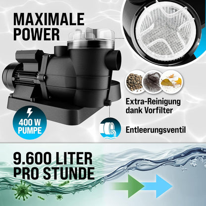 MONZANA Sandfilteranlage SF96K 9.600L/h bis 30.000L Pool | inkl. 1kg Filterbälle, 7 Wege Ventil, 2in1 Adapter, Ø32-38mm, 450W Filteranlage, Pumpe, Filterkessel, 25 Liter Tank