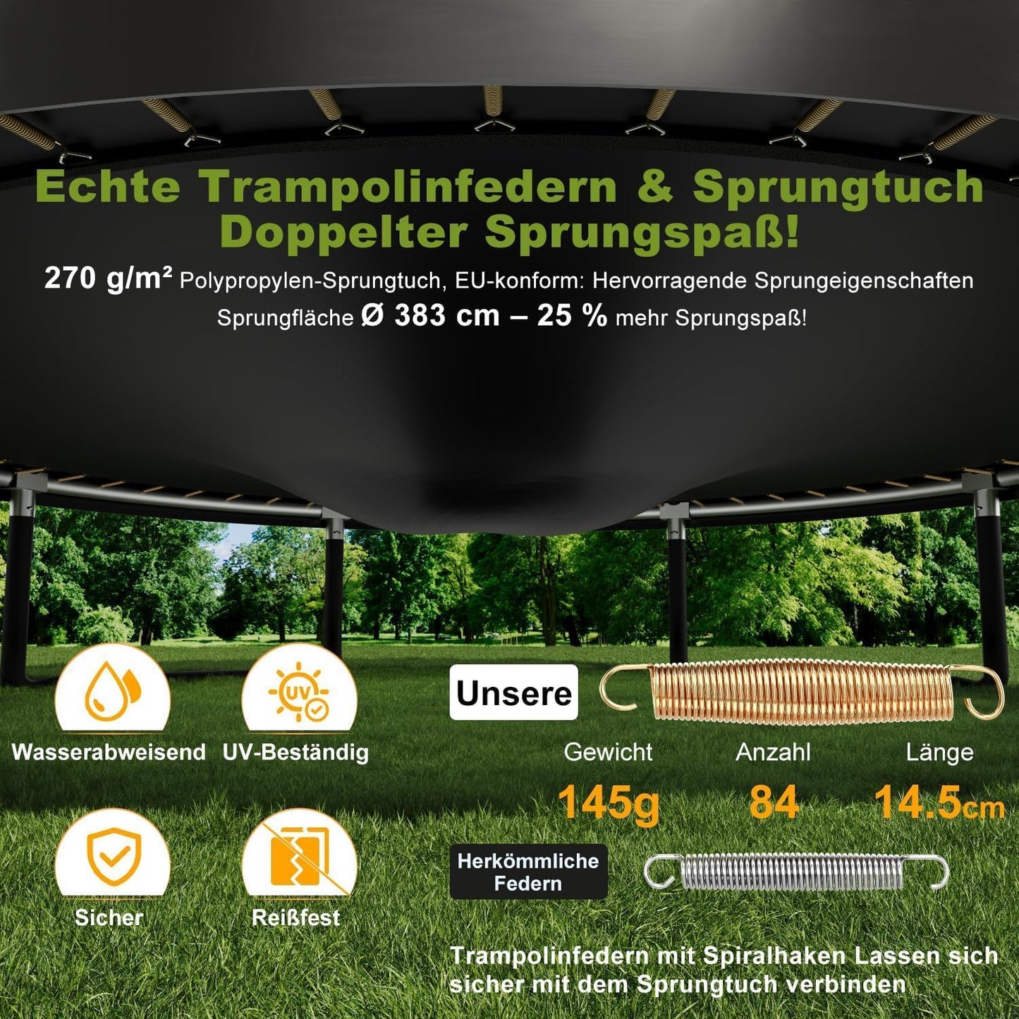Devoko Trampolin Outdoor Ø 228/305/366/427/488 cm, GS-Zertifikat, Kindertrampolin Gartentrampolin mit Sicherheitsnetz, Rundes Riesentrampolin mit Leiter und Schuhbeutel