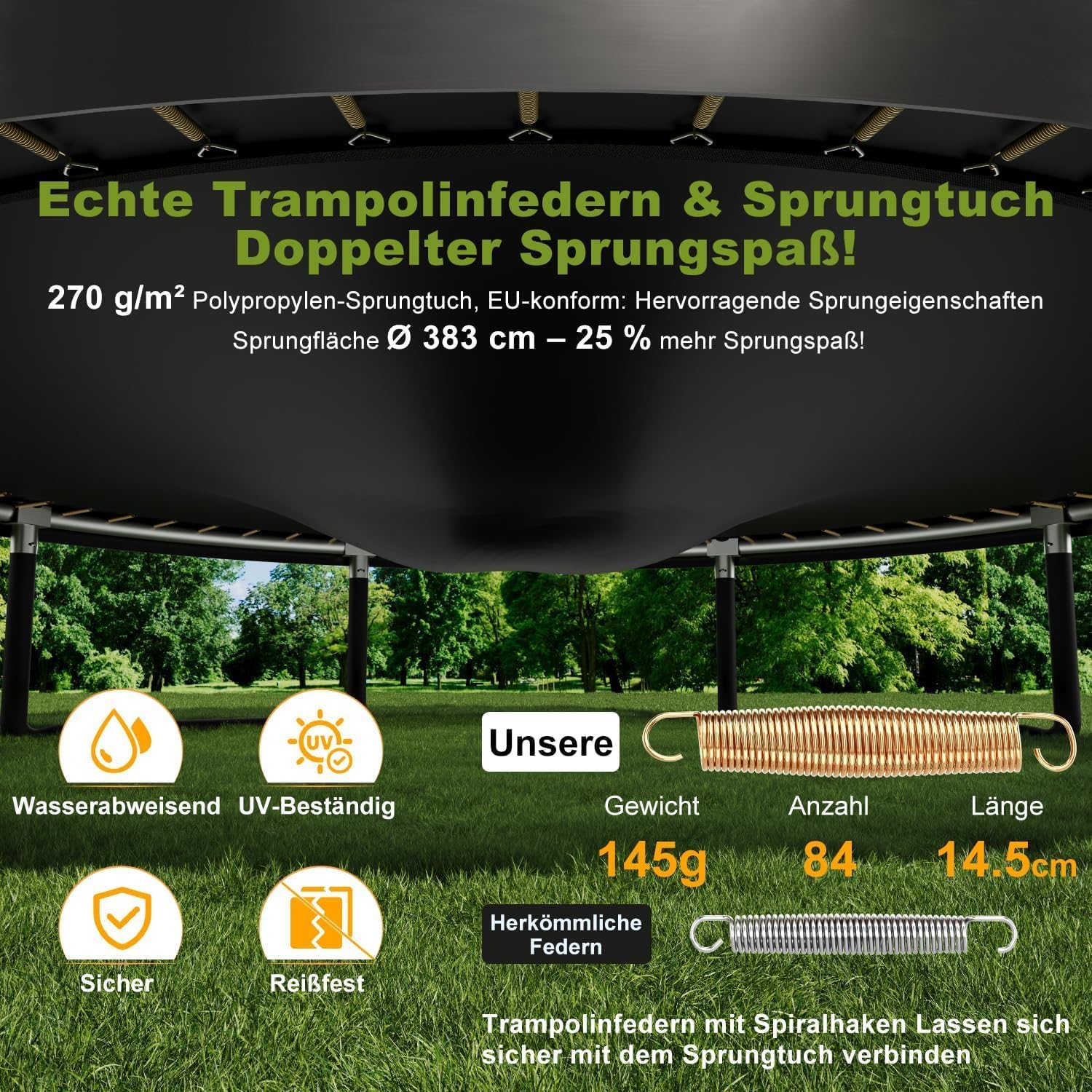 Devoko Trampolin Outdoor Ø 228/305/366/427/488 cm, GS-Zertifikat, Kindertrampolin Gartentrampolin mit Sicherheitsnetz, Rundes Riesentrampolin mit Leiter und Schuhbeutel
