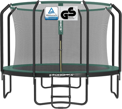 SONGMICS Trampolin Outdoor Kindertrampolin Ø 244/305/366/427 cm, rundes Gartentrampolin Sicherheitsnetz und Leiter, Randabdeckung, gepolstertes Gestell