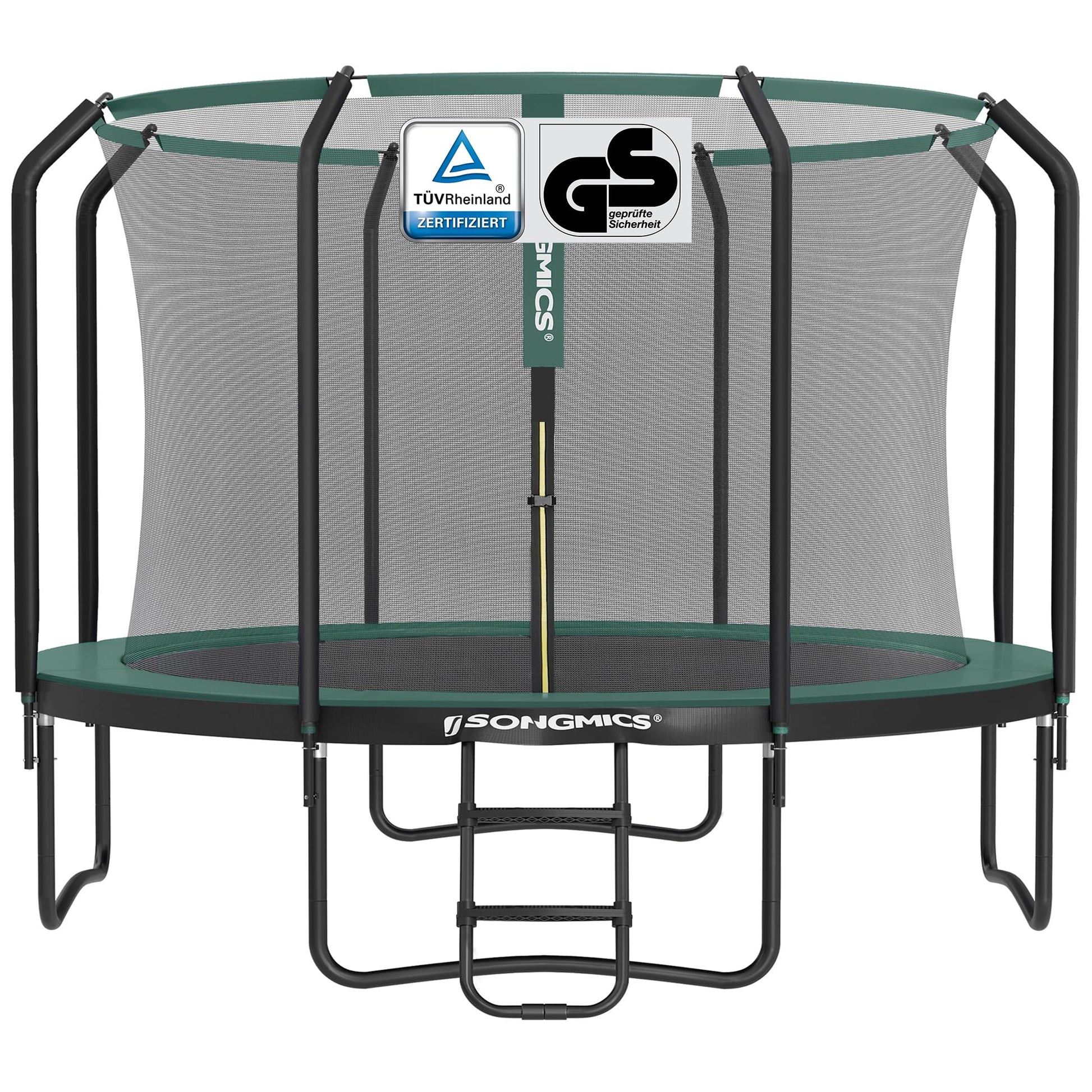 SONGMICS Trampolin Outdoor Kindertrampolin Ø 244/305/366/427 cm, rundes Gartentrampolin Sicherheitsnetz und Leiter, Randabdeckung, gepolstertes Gestell