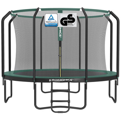 SONGMICS Trampolin Outdoor Kindertrampolin Ø 244/305/366/427 cm, rundes Gartentrampolin Sicherheitsnetz und Leiter, Randabdeckung, gepolstertes Gestell