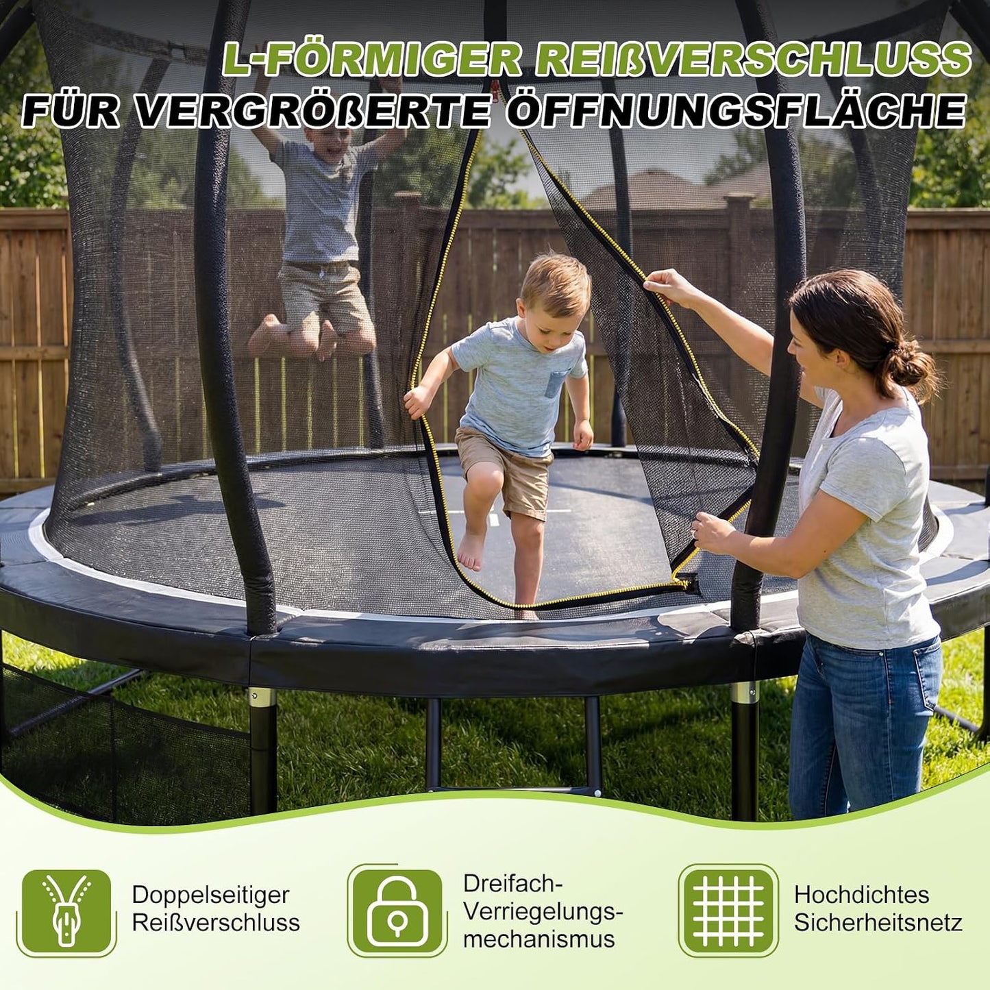 Devoko Trampolin Outdoor Ø 228/305/366/427/488 cm, GS-Zertifikat, Kindertrampolin Gartentrampolin mit Sicherheitsnetz, Rundes Riesentrampolin mit Leiter und Schuhbeutel