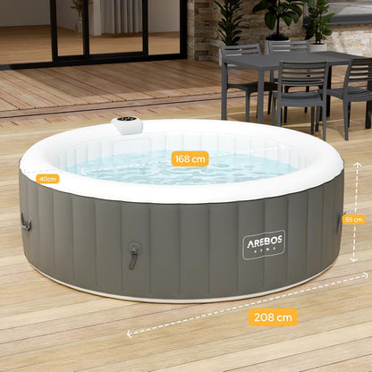 Arebos Whirlpool | aufblasbar | In- & Outdoor | 6 Personen | ⌀ 208 cm | 130 Massagedüsen | mit Heizung | 1.000 Liter | Inkl. Abdeckung | Bubble Spa & Wellness Massage