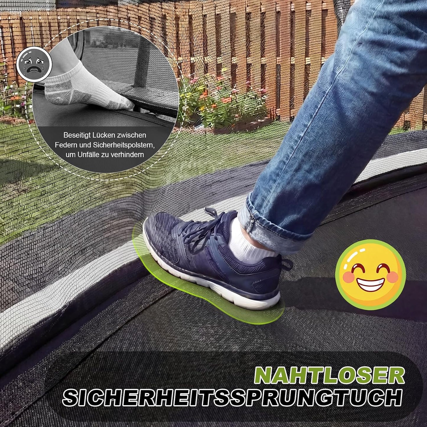 Devoko Trampolin Outdoor Ø 228/305/366/427/488 cm, GS-Zertifikat, Kindertrampolin Gartentrampolin mit Sicherheitsnetz, Rundes Riesentrampolin mit Leiter und Schuhbeutel