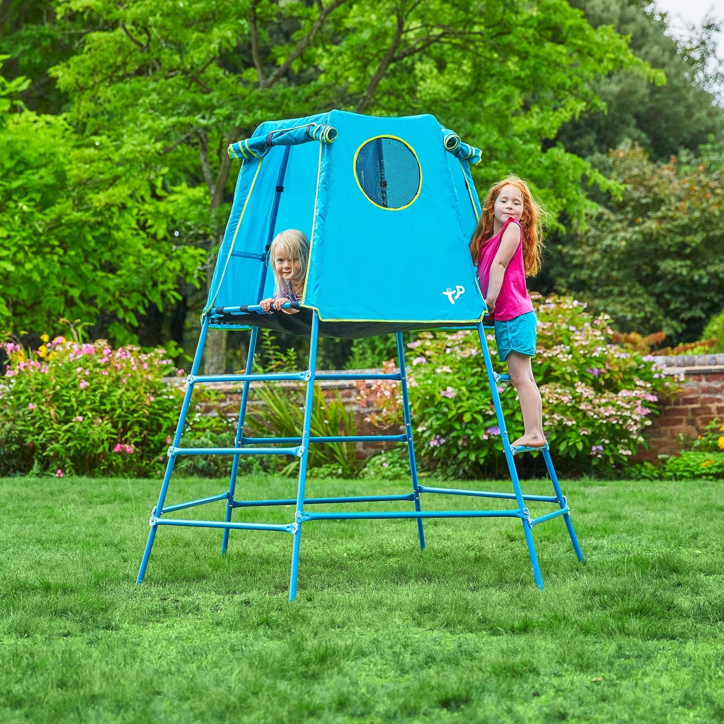 TP Toys Explorer Metall-Klettergerüst mit Plattform und Höhle, TP852, 18 Monate, niedrige 12 Jahre, volle Höhe, Blau, Outdoor-und Gartenspielzeug für Kinder, Climbing Frame