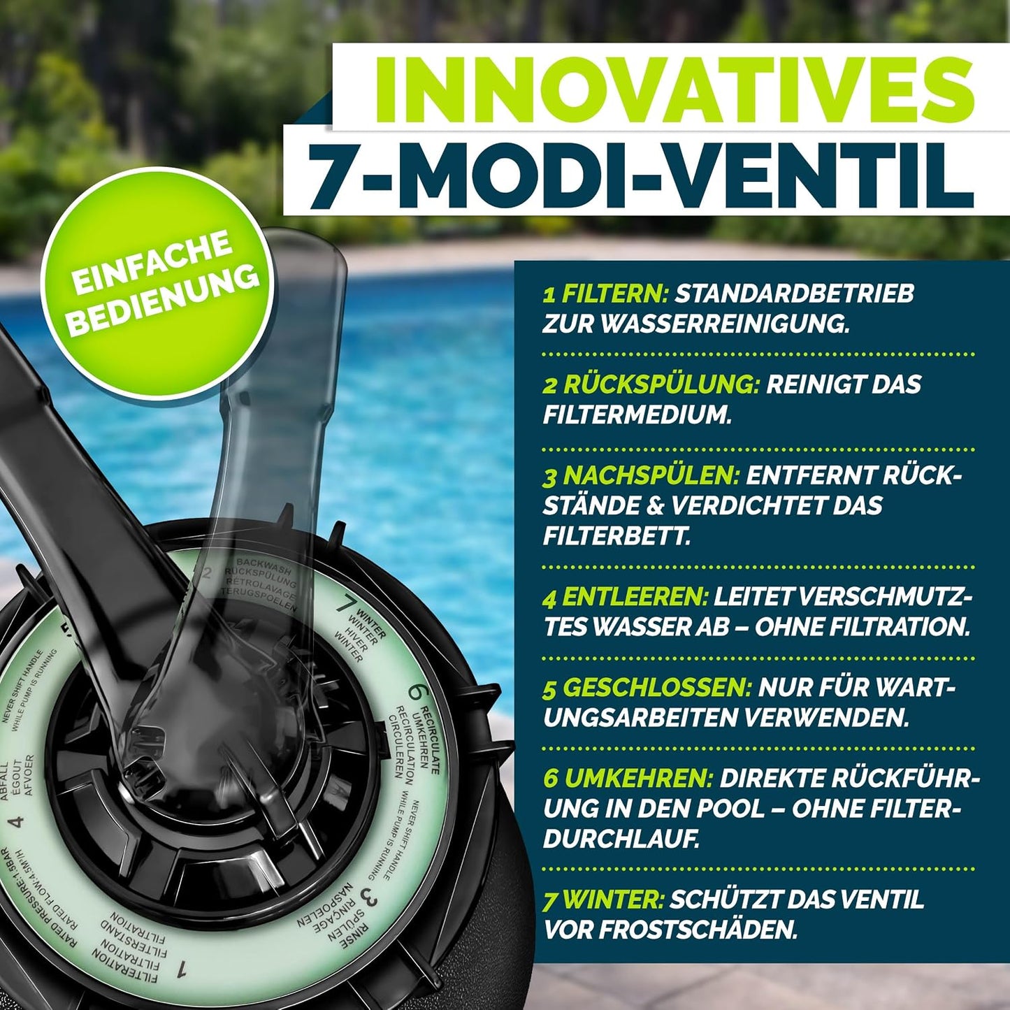 tillvex® Sandfilteranlage Pool 7.900L/h + 400g Filterbälle & 7-Wege Ventil | Filteranlage mit 2in1 Adapter Ø32 - 38mm | Sandfilter Poolfilteranlage Selbstansaugend | Poolfilter mit Druckanzeige & Pumpe